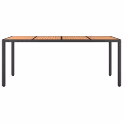 vidaXL Garden Table with Wooden Top Black Poly Rattan and Solid Wood Acacia