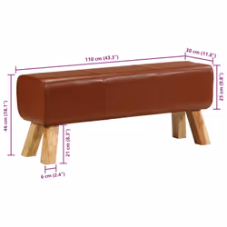 vidaXL Gym Bok Bench Dining Bench Brown Real Leather and Solid Wood Mango - Additional view 6
