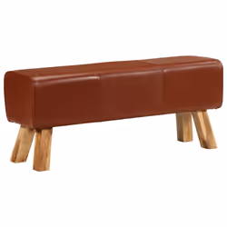 vidaXL Gym Bok Bench Dining Bench Brown Real Leather and Solid Wood Mango - Additional view 7