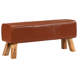 vidaXL Gym Bok Bench Dining Bench Brown Real Leather and Solid Wood Mango - Additional view 8