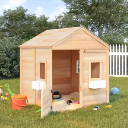 vidaXL Playhouse with Lockable Door and Flower Pots Solid Wood Fir Playhouse - brown