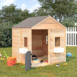 vidaXL Playhouse with Lockable Door and Flower Pots Solid Wood Fir Playhouse - grey
