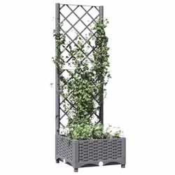 vidaXL Garden Planter with Trellis PP Outdoor Raised Bed Flower Pot Planter - light grey, 40 x 40 x 121.5 cm - Additional view 2