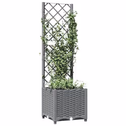 vidaXL Garden Planter with Trellis PP Outdoor Raised Bed Flower Pot Planter - light grey, 40 x 40 x 136 cm - Additional view 2