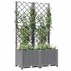 vidaXL Garden Planter with Trellis PP Outdoor Raised Bed Flower Pot Planter - light grey, 80 x 40 x 136 cm - Additional view 2