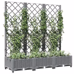 vidaXL Garden Planter with Trellis PP Outdoor Raised Bed Flower Pot Planter - light grey, 120 x 40 x 121.5 cm - Additional view 4