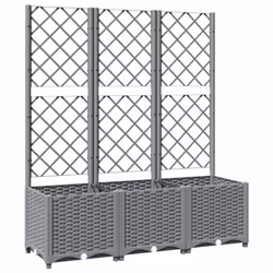vidaXL Garden Planter with Trellis PP Outdoor Raised Bed Flower Pot Planter - light grey, 120 x 40 x 136 cm - Additional view 3