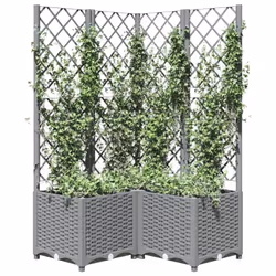 vidaXL Garden Planter with Trellis PP Outdoor Raised Bed Flower Pot Planter - light grey, 80 x 80 x 136 cm - Additional view 2