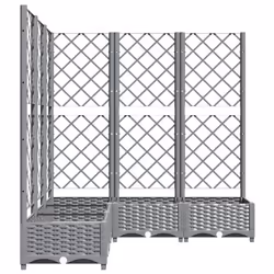 vidaXL Garden Planter with Trellis PP Outdoor Raised Bed Flower Pot Planter - light grey, 120 x 120 x 121.5 cm - Additional view 3