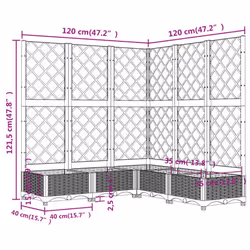 vidaXL Garden Planter with Trellis PP Outdoor Raised Bed Flower Pot Planter - light grey, 120 x 120 x 121.5 cm - Additional view 6