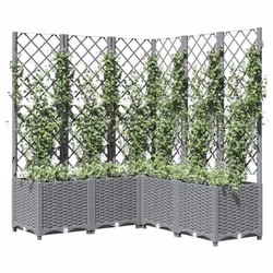 vidaXL Garden Planter with Trellis PP Outdoor Raised Bed Flower Pot Planter - light grey, 120 x 120 x 136 cm - Additional view 2