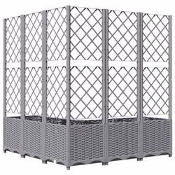vidaXL Garden Planter with Trellis PP Outdoor Raised Bed Flower Pot Planter - light grey, 120 x 120 x 136 cm - Additional view 5