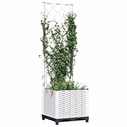 vidaXL Garden Planter with Trellis PP Outdoor Raised Bed Flower Pot Planter - white, 40 x 40 x 136 cm - Additional view 2