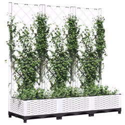 vidaXL Garden Planter with Trellis PP Outdoor Raised Bed Flower Pot Planter - white, 120 x 40 x 121.5 cm - Additional view 2