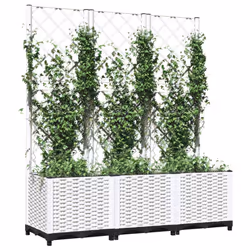 vidaXL Garden Planter with Trellis PP Outdoor Raised Bed Flower Pot Planter - white, 120 x 40 x 136 cm - Additional view 2