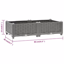 vidaXL Raised Bed Polypropylene Garden Planter Pot Planting Box Flower Pot - light grey, 80 x 40 x 23 cm - Additional view 3