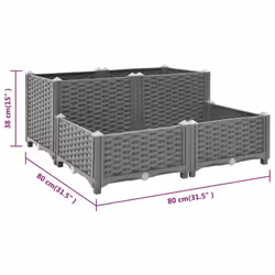 cm) vidaXL Raised Bed Polypropylene Garden Planter Pot Planting Box Flower Pot - light grey, 80 x 80 x (23-38 - Additional view 4