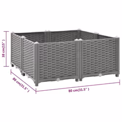 vidaXL Raised Bed Polypropylene Garden Planter Pot Planting Box Flower Pot - light grey, 80 x 80 x 38 cm - Additional view 5