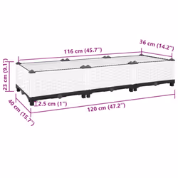 vidaXL Raised Bed Polypropylene Garden Planter Pot Planting Box Flower Pot - white, 120 x 40 x 23 cm - Additional view 9