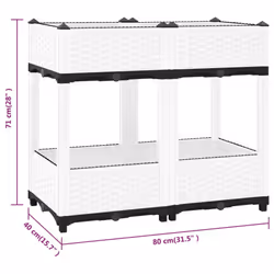 vidaXL Raised Bed Polypropylene Garden Planter Pot Planting Box Flower Pot - white, 80 x 40 x 71 cm