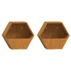 vidaXL Wall Planters Decor Hanging Flower Plant Pot 2 pcs Rusty Corten Steel - 30 x 10 x 25 cm