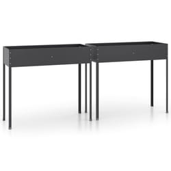 vidaXL 2x Garden Planters Anthracite Galvanised Steel Raised Bed Flower Pot