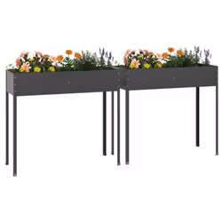 vidaXL 2x Garden Planters Anthracite Galvanised Steel Raised Bed Flower Pot