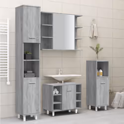 vidaXL Bathroom Cabinet Washroom Cupboard Storage Shelf Rack Engineered Wood - grey sonoma - Additional view 2
