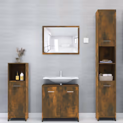 vidaXL Bathroom Cabinet Cupboard Storage Rack Washer Shelf Engineered Wood - smoked oak - Additional view 2