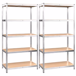 vidaXL Storage Shelf Garage Organiser Holder Rack Steel and Engineered Wood - silver, 100 x 50 x 200 cm/ 2 piece