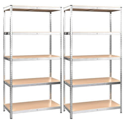 vidaXL Storage Shelf Garage Organiser Holder Rack Steel and Engineered Wood - silver, 100 x 50 x 200 cm/ 2 piece