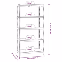 vidaXL Storage Shelf Garage Organiser Holder Rack Steel and Engineered Wood - silver, 100 x 50 x 200 cm/ 2 piece