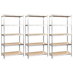 vidaXL Storage Shelf Garage Organiser Holder Rack Steel and Engineered Wood - silver, 100 x 50 x 200 cm/ 3 piece