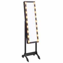 vidaXL Free-Standing Mirror Makeup Mirror with LED Full Length Vanity Mirror - black