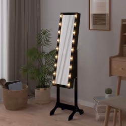 vidaXL Free-Standing Mirror Makeup Mirror with LED Full Length Vanity Mirror - black