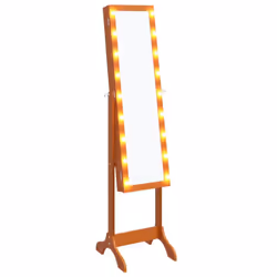 vidaXL Free-Standing Mirror Makeup Mirror with LED Full Length Vanity Mirror - brown