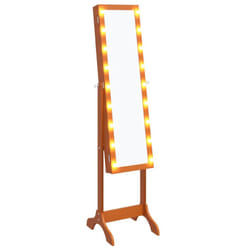 vidaXL Free-Standing Mirror Makeup Mirror with LED Full Length Vanity Mirror - brown