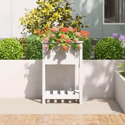 vidaXL Solid Wood Pine Planter with Shelf Plant Raised Bed Multi Colours/Sizes - white, 54 x 34.5 x 81 cm - Additional view 2