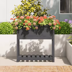 vidaXL Solid Wood Pine Planter with Shelf Plant Raised Bed Multi Colours/Sizes - grey, 82.5 x 34.5 x 81 cm - Additional view 2