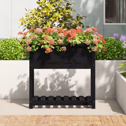 vidaXL Solid Wood Pine Planter with Shelf Plant Raised Bed Multi Colours/Sizes - black, 82.5 x 34.5 x 81 cm - Additional view 2
