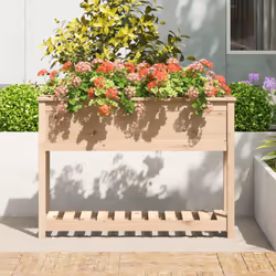 vidaXL Solid Wood Pine Planter with Shelf Plant Raised Bed Multi Colours/Sizes - brown, 111.5 x 34.5 x 81 cm - Additional view 2