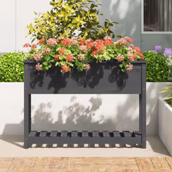 vidaXL Solid Wood Pine Planter with Shelf Plant Raised Bed Multi Colours/Sizes - grey, 111.5 x 34.5 x 81 cm - Additional view 2