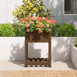 vidaXL Solid Wood Pine Planter with Shelf Plant Raised Bed Multi Colours/Sizes - honey brown, 57 x 54 x 81 cm - Additional view 2