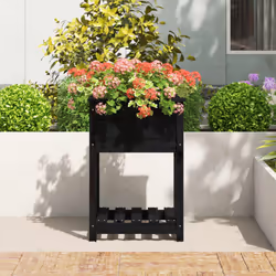 vidaXL Solid Wood Pine Planter with Shelf Plant Raised Bed Multi Colours/Sizes - black, 58 x 54 x 81 cm - Additional view 2