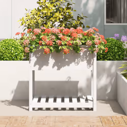 vidaXL Solid Wood Pine Planter with Shelf Plant Raised Bed Multi Colours/Sizes - white, 82.5 x 54 x 81 cm - Additional view 2