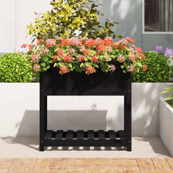 vidaXL Solid Wood Pine Planter with Shelf Plant Raised Bed Multi Colours/Sizes - black, 82.5 x 54 x 81 cm - Additional view 2