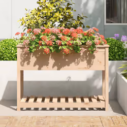 vidaXL Solid Wood Pine Planter with Shelf Plant Raised Bed Multi Colours/Sizes - brown, 111.5 x 54 x 81 cm - Additional view 2