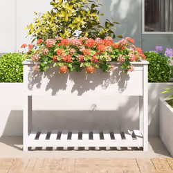 vidaXL Solid Wood Pine Planter with Shelf Plant Raised Bed Multi Colours/Sizes - white, 111.5 x 54 x 81 cm - Additional view 2
