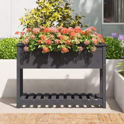 vidaXL Solid Wood Pine Planter with Shelf Plant Raised Bed Multi Colours/Sizes - grey, 111.5 x 54 x 81 cm - Additional view 2
