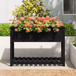 vidaXL Solid Wood Pine Planter with Shelf Plant Raised Bed Multi Colours/Sizes - black, 111.5 x 54 x 81 cm - Additional view 2